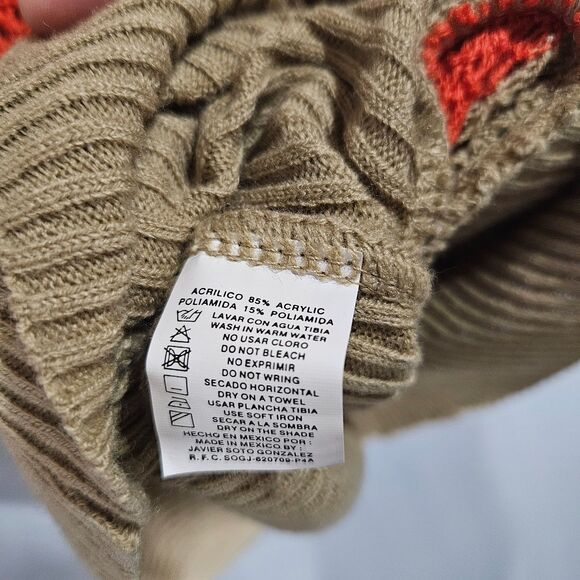 AlyrrOSs V-Neck Chevron Sweater Open Knit Small Orange Tan Lagenlook - Picture 5 of 8